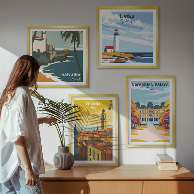 Composição de quadros Vistas de lugares famosos à beira-mar.