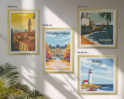 Composição de quadros Vistas de lugares famosos à beira-mar.