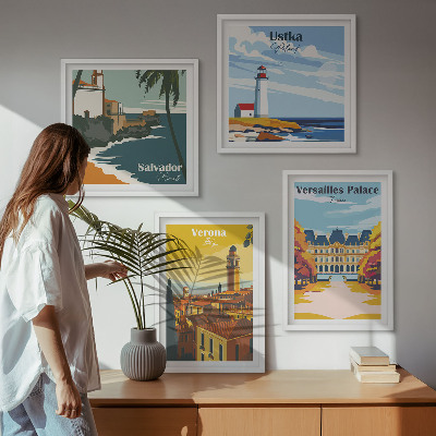 Composição de quadros Vistas de lugares famosos à beira-mar.