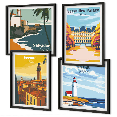 Composição de quadros Vistas de lugares famosos à beira-mar.