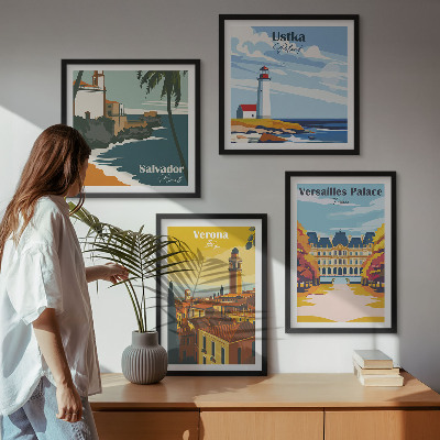 Composição de quadros Vistas de lugares famosos à beira-mar.