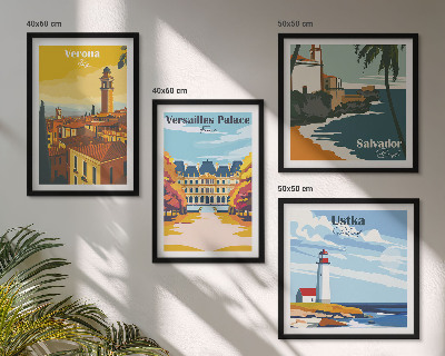 Composição de quadros Vistas de lugares famosos à beira-mar.