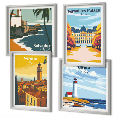 Composição de quadros Vistas de lugares famosos à beira-mar.
