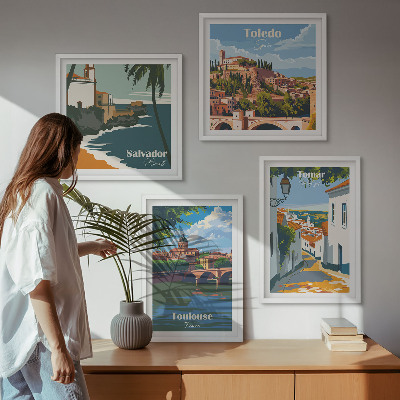 Políptico com moldura Gráficos retrô de cidade