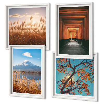 Conjunto de 4 quadros com moldura paisagens naturais japonesas