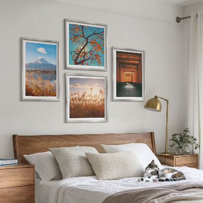 Conjunto de 4 quadros com moldura paisagens naturais japonesas