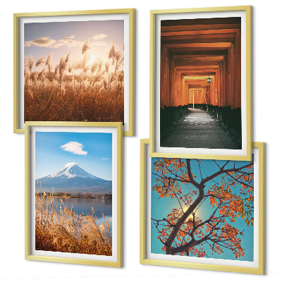 Conjunto de 4 quadros com moldura paisagens naturais japonesas