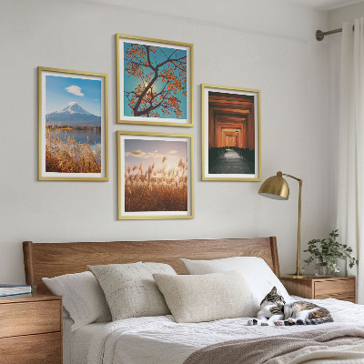 Conjunto de 4 quadros com moldura paisagens naturais japonesas