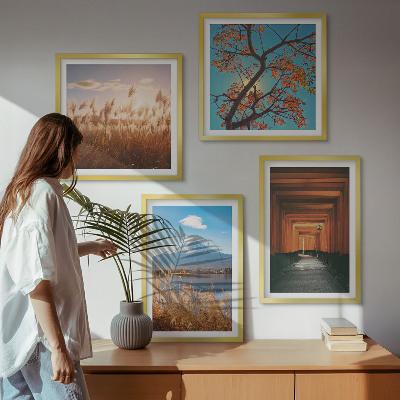 Conjunto de 4 quadros com moldura paisagens naturais japonesas