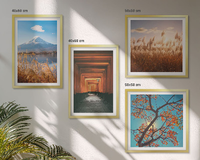 Conjunto de 4 quadros com moldura paisagens naturais japonesas