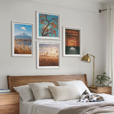 Conjunto de 4 quadros com moldura paisagens naturais japonesas