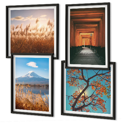 Conjunto de 4 quadros com moldura paisagens naturais japonesas