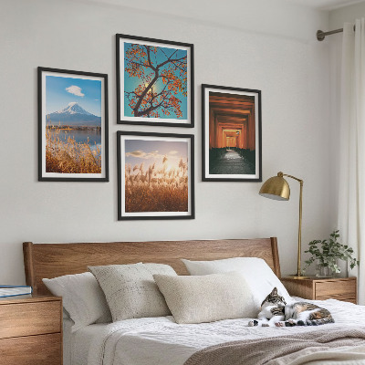 Conjunto de 4 quadros com moldura paisagens naturais japonesas