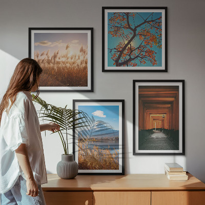 Conjunto de 4 quadros com moldura paisagens naturais japonesas