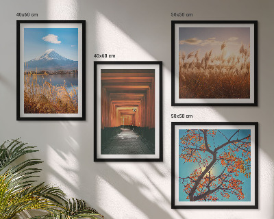 Conjunto de 4 quadros com moldura paisagens naturais japonesas