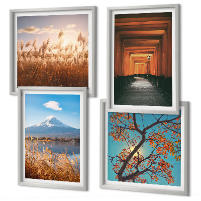 Conjunto de 4 quadros com moldura paisagens naturais japonesas