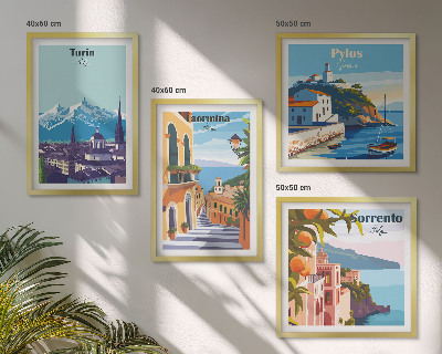 Políptico com moldura Ilustrações coloridas de cidades retrô.