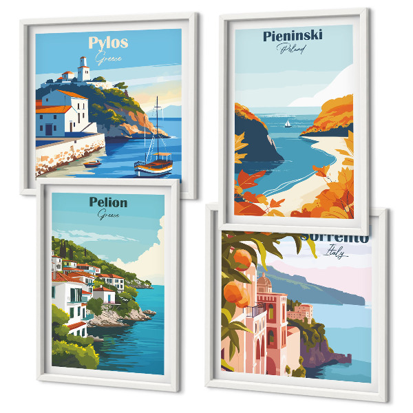 Composição de quadros Paisagens retrô em estilo pitoresco