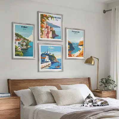 Composição de quadros com paisagens retrô em estilo pitoresco