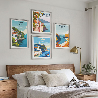 Composição de quadros Paisagens retrô em estilo pitoresco