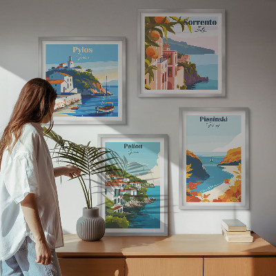 Composição de quadros Paisagens retrô em estilo pitoresco