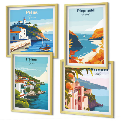 Composição de quadros Paisagens retrô em estilo pitoresco