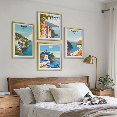 Composição de quadros Paisagens retrô em estilo pitoresco