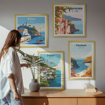 Composição de quadros Paisagens retrô em estilo pitoresco