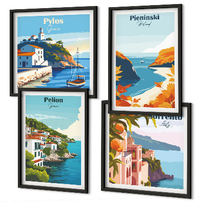 Composição de quadros Paisagens retrô em estilo pitoresco