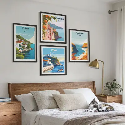 Composição de quadros com paisagens retrô em estilo pitoresco