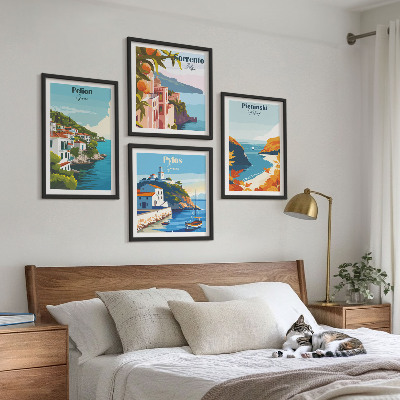 Composição de quadros Paisagens retrô em estilo pitoresco