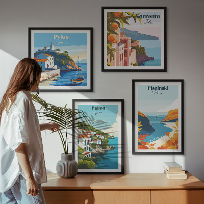 Composição de quadros Paisagens retrô em estilo pitoresco