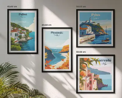 Composição de quadros com paisagens retrô em estilo pitoresco
