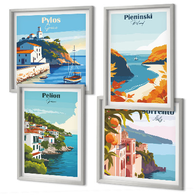 Composição de quadros Paisagens retrô em estilo pitoresco
