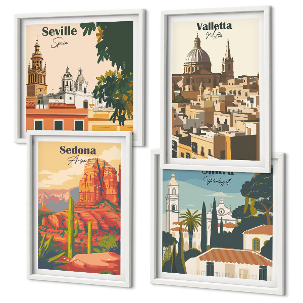 Políptico com moldura Paisagens urbanas retrô de Sedona e Sintra