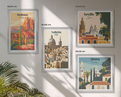 Políptico com moldura Paisagens urbanas retrô de Sedona e Sintra