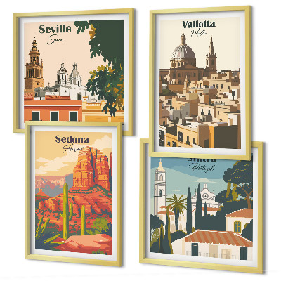 Políptico com moldura Paisagens urbanas retrô de Sedona e Sintra