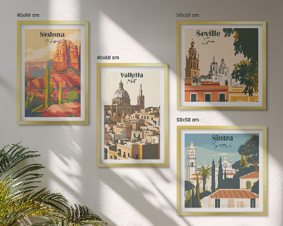 Políptico com moldura Paisagens urbanas retrô de Sedona e Sintra