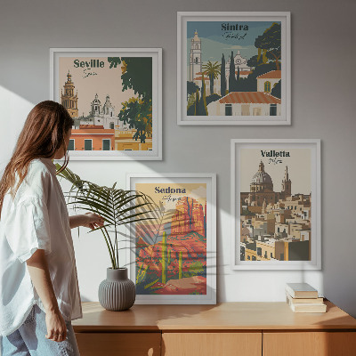 Políptico com moldura Paisagens urbanas retrô de Sedona e Sintra