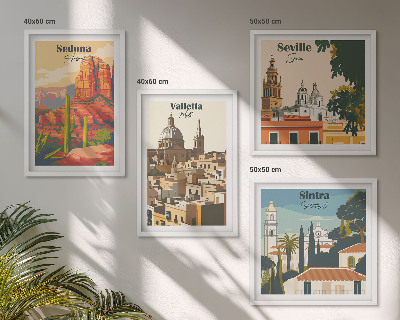 Políptico com moldura Paisagens urbanas retrô de Sedona e Sintra