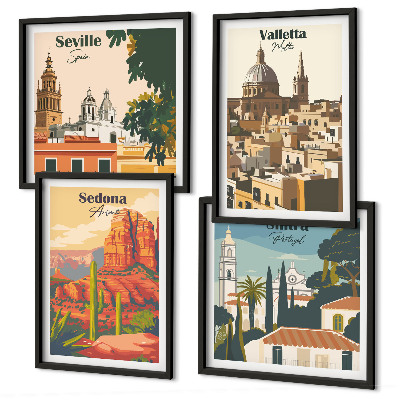 Políptico com moldura Paisagens urbanas retrô de Sedona e Sintra
