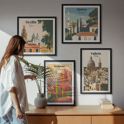Políptico com moldura Paisagens urbanas retrô de Sedona e Sintra