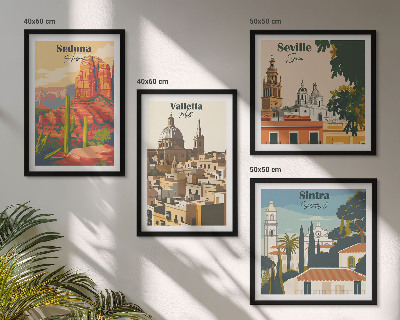 Políptico com moldura Paisagens urbanas retrô de Sedona e Sintra