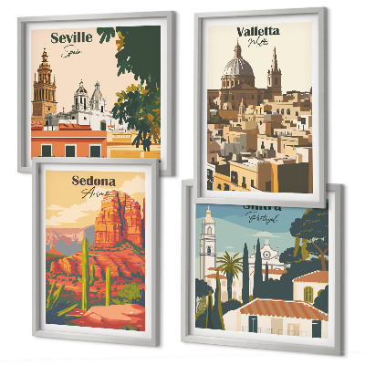 Políptico com moldura Paisagens urbanas retrô de Sedona e Sintra