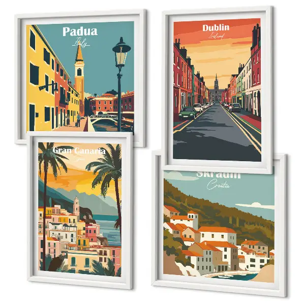 Composição de quadros de paisagens de cidades e natureza