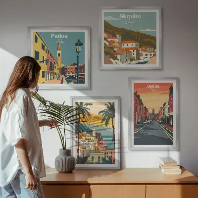 Composição de quadros de paisagens de cidades e natureza