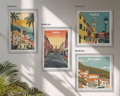 Composição de quadros de paisagens de cidades e natureza