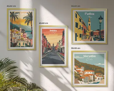 Composição de quadros de paisagens de cidades e natureza