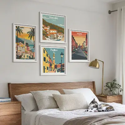 Composição de quadros de paisagens de cidades e natureza
