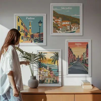 Composição de quadros de paisagens de cidades e natureza